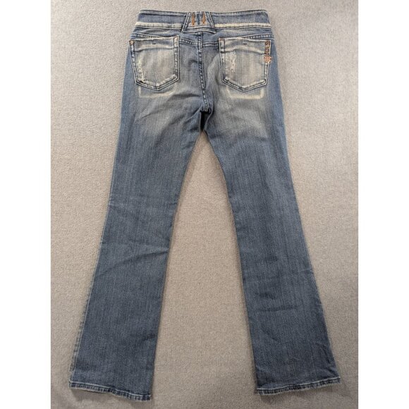 Miss Me Jeans Womens Size 29 Blu eDistressed Faded Whiskers Classic Flared Boho - Picture 10 of 16